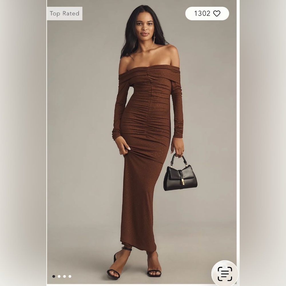 Bardot brown Off-Shoulder sequin Artura Diamante Anthropologie
